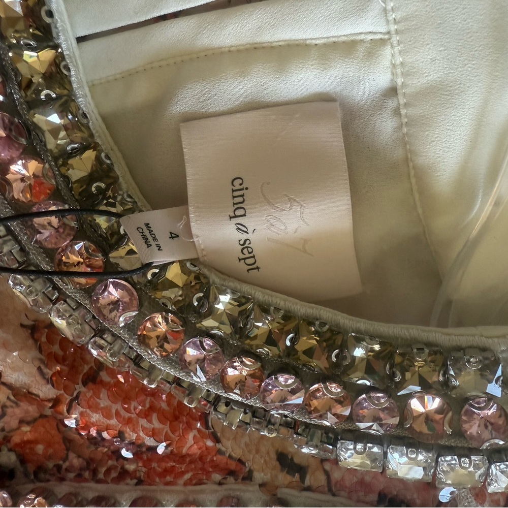 cinq a sept Coral and Blush Sequin Beaded Sleeveless Dress - Picture 6 of 9
